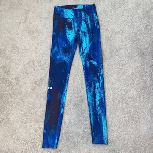 Under Armour Heat Gear Compression Blue Full Length Running Leggings Womens XS